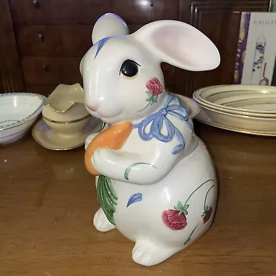 Lenox Poppies On Blue Rabbit / Bunny Cookie Jar Multi Color Barnyard Collection • $23.99