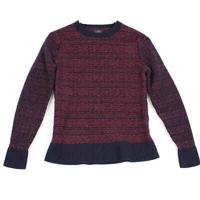 J.Crew Women's 100% Lambswool Pullover Sweater Size Medium Red Navy Fair Isle • $23.78
