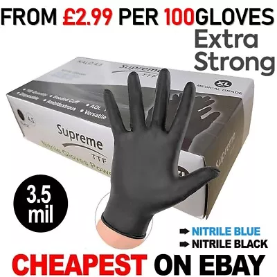 Black Nitrile Powder & Latex Free Thick Disposable Gloves Tattoo Mechanic 100 • £1.99