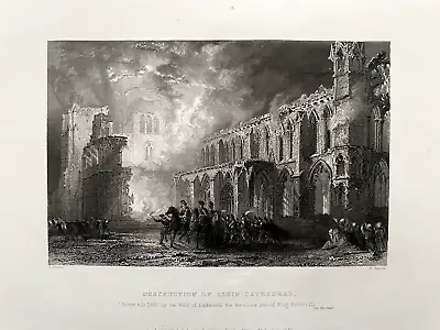 1837 Antique Print; Destruction Of Elgin Cathedral Moray After T. Allom • $9.93