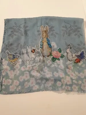 Cute Peter Rabbit Beatrix Potter Rectangular Scarf Blue With Rabbits Print • £8.99