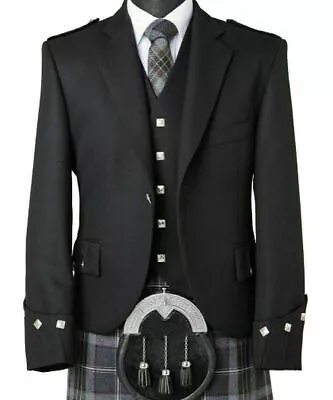 £69.99 • Buy Scottish Argyll Kilt Black Jacket With Waistcoat/Vest - Men Wedding Jacket