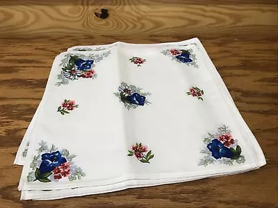 VINTAGE 8 SQUARE TABLE NAPKINS WITH RED BLUE FLOWERS 12x12” RETRO MCM NEW • $44.99