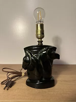 Vintage MCM Double Horse Head Dark Emerald Green Lamp - Works • $40