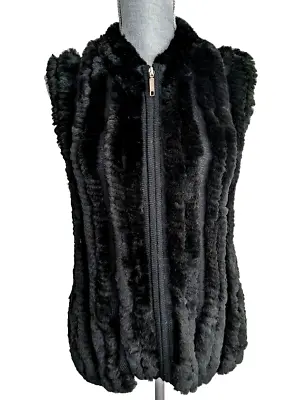 VIKTORIA STASS Black Knitted Rex Rabbit Fur Zip Vest S NWOT $2565 • $299