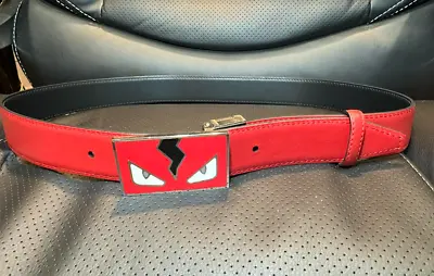 FENDl MONSTER ADJUSTABLE REVERSIBLE RED/BLACK LEATHER BELT RED MONSTER BUCKLE • $120