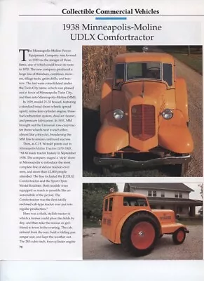 1938 MINNEAPOLIS-MOLINE UDLX TRACTOR/CAR 3 Pg COLOR Article • $8.95