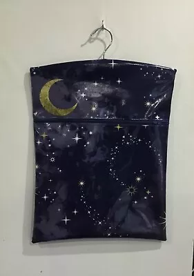 Hand Made Oilcloth Peg / Hanging Storage Bag - Zipped 12½  X 16” Moon And Stars • £6.95