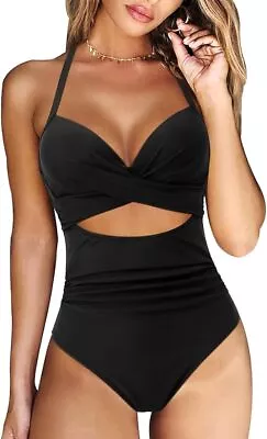 DOULAFASS Women's Tummy Control Cutout One Piece Swimsuit Swimming Costume BNWT • £14.95