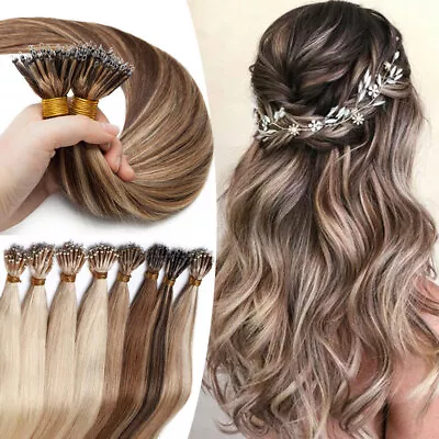 CLEARANCE Nano Ring 100% Human Remy Hair Extensions Micro Loop Beads I Tip BROWN • $43.83