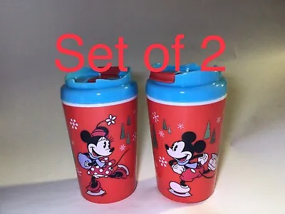 Disney Mickey Minnie Mouse Christmas 12 Oz Zak Plastic Travel Tumbler Mug 2 Pack • $19.99