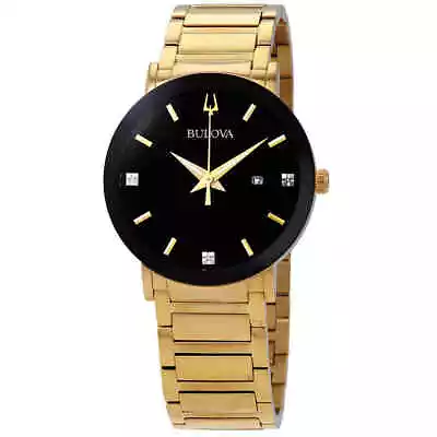 Bulova Diamond Black Dial Yellow Gold-tone Men's Watch 97D116 • $245.70