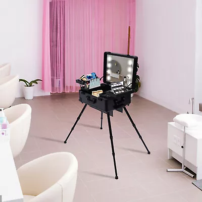 Rolling Makeup Train Case Cosmetic Box Trolley Organizer W/LED LIght & Mirror • $180.01