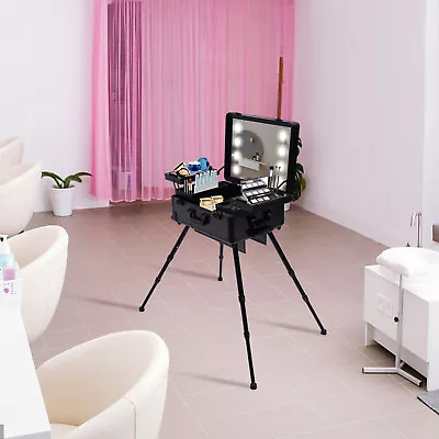 Rolling Makeup Train Case Cosmetic Trolley Organizer Travel W/LED LIght & Mirror • $180.50