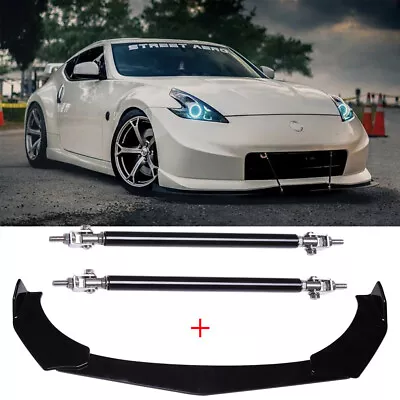 For Nissan 370Z Nismo Front Bumper Lip Splitter Spoiler Glossy Black Strut Rods • $58.99