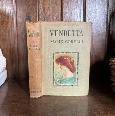 Victorian Vendetta Antique Book Marie Corelli Hurst & Co Portrait Cameo Cover • £6.33