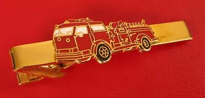 Vintage Fireman Fire Fighter Red Fire Truck Engine Gold Tone Tie Bar Clip Nice ! • $15