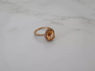 Oval Peach Morganite Halo Ring Rose Gold Plated- Sz 5.25 • $69.50