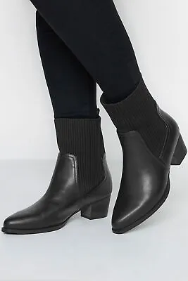 Yours Curve Womens Wide Fit Sock Top Line Western Heeled Boots • £44.99