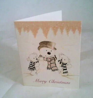 Mini Card Teddies With Snowman Reads: Merry Christmas Includes Envelope9x8cm • $1