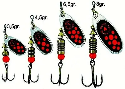 Mepps Black Fury Fluorescent Red Dot Spinner In Choice Of Tail Size & Weight • $4.95