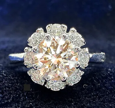 2.01+Ct Vvs1  /.Golden Brown White Round Moissanite Diamond Ring 925 Silver • £0.80