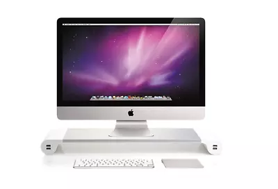 White PC Monitor IMAC Stand Charger With 4 USB Charging Port Laptop Stand-UK • £26.99