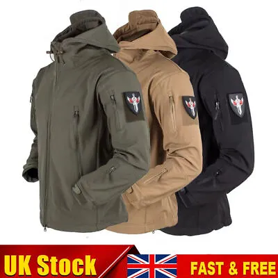 Mens Waterproof Soft Shell Jacket Tactical Hoodie Winter Warm Military Coats UK • £10.55