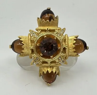 Benedikt NY Signed Vintage Maltese Cross Brooch Pin Pendant  Amber Cabochons 2  • $175