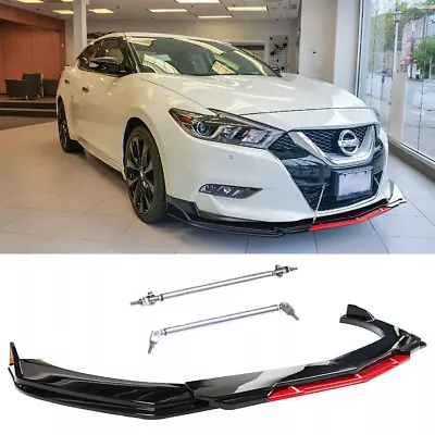 Front Bumper Lip Splitter Red & Black+ Strut Rods For Nissan Maxima 2000-2020 CT • $99.09