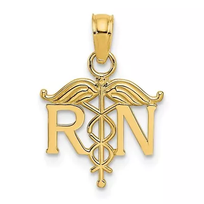 14k Yellow Gold RN Registered Nurse Charm Pendant 0.59 Inch • $84.35