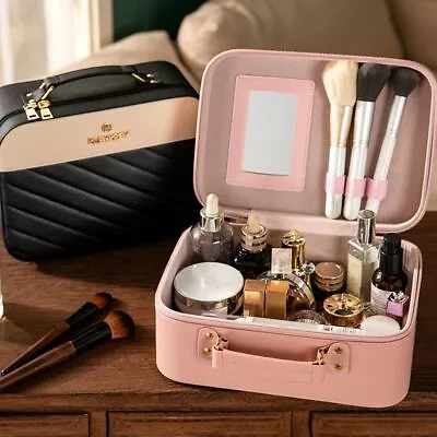 Women Large Makeup Bags Vanity Case Travel Cosmetic Organiser Beauty Storage Box • £11.12