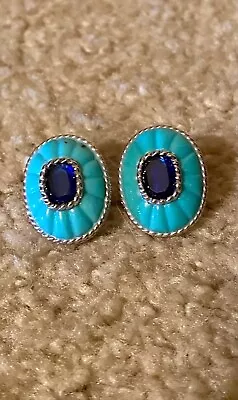 Judith Ripka Turquoise Blue Sapphire Earrings Sterling Silver Vintage Rare • $158.99