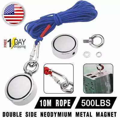 500LBS Big Fishing Magnet Kit Pulling Force Strong Neodymium Or Rope Carabiner • $8.54