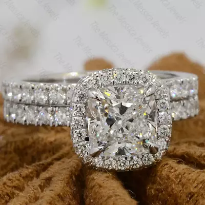 3.0 TCW Cushion Cut Moissanite Bridal Set Engagement Ring In 925 Sterling Silver • $187.78