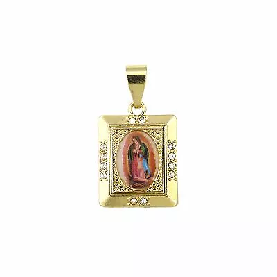 14k Gold Plated Virgen De Guadalupe Colored Pictured Rectangle Charm Pendant • $8.99