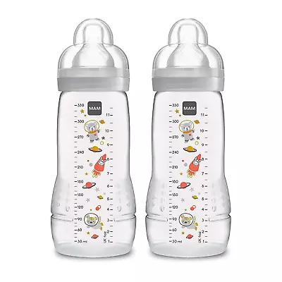 MAM Easy Active Bottle 11 Oz (2-Count) Fast Flow Bottles 4+ Month UnisexGray • $16.99