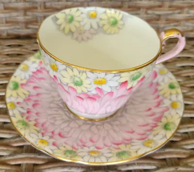 Aynsley Pink Daisy Teacup And Saucer Set Bone China England • £110.83