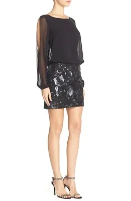 Aidan By Aidan Mattox Blouson Chiffon Sequin Black Dress NWT 0 • $56.94