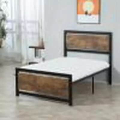 Industrial Single Size Metal Bed Frame Slat Bedstead Base W/ Headboard Footboard • £110.95