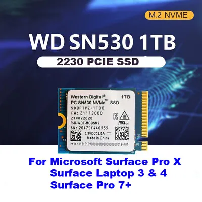 £189.98 • Buy NEW WD PC SN530 M.2 2230 SSD 1TB NVMe PCIe For Microsoft Surface Pro X Pro 7+