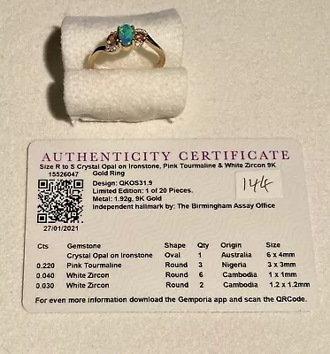 Size R-s Crystal Opal On Firestone/pink Tourmaline/zircon 9k Gold Ring  0.29ct • £70