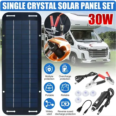 30W Solar Panel 12V Trickle Charger Battery Charger Kit Maintainer Boat Car RV • $13.15