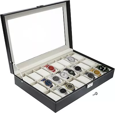 24 Slot PU Leather Men Women Watch Box Display Case Jewelry Organizer Storage • $35.09