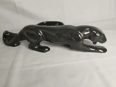 Vintage Large Black Ceramic Panther Statue Flower Planter High Glossy Finish  • $49.78