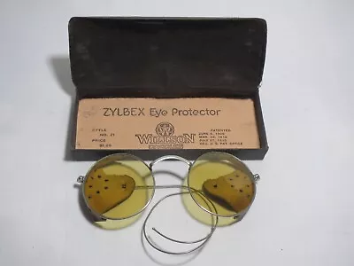 Antique WILLSON Safety Glasses Light Yellow Lenses Goggles Steampunk W/Case • $89.99