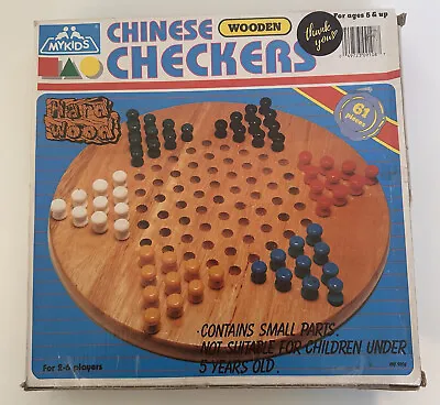 $15 • Buy 1989 Vintage Chinese Checkers Game Wood Board Wooden Pegs W/Box COMPLETE