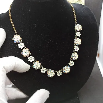 Michal Negrin Necklace White With Aurora Borealis Swarovski Crystals Flower Gift • $78.40