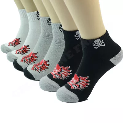 Skull 3-12 Pairs Mens Ankle Quarter Crew Sports Socks Cotton Low Cut Size 9-13 • $13.99