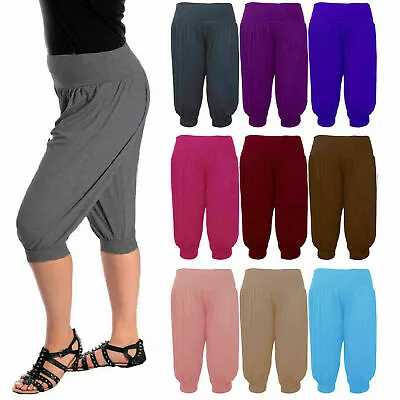 Womens 3/4 Ali Baba Hareem Baggy Pants Plus Trousers Cropped Shorts Uk 8-26 • £6.89